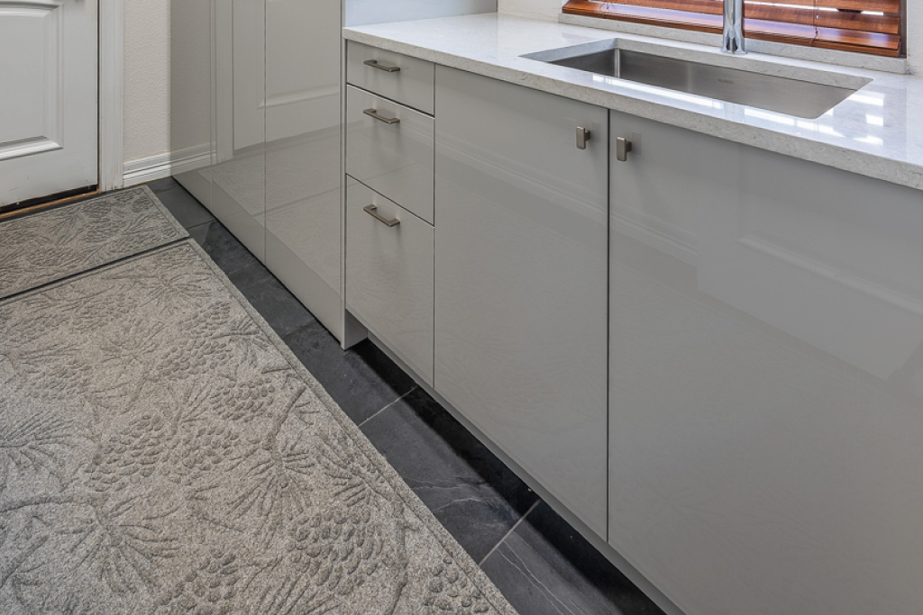 PAX and Sektion in mudroom- Gray High-Gloss Acrylic Slab